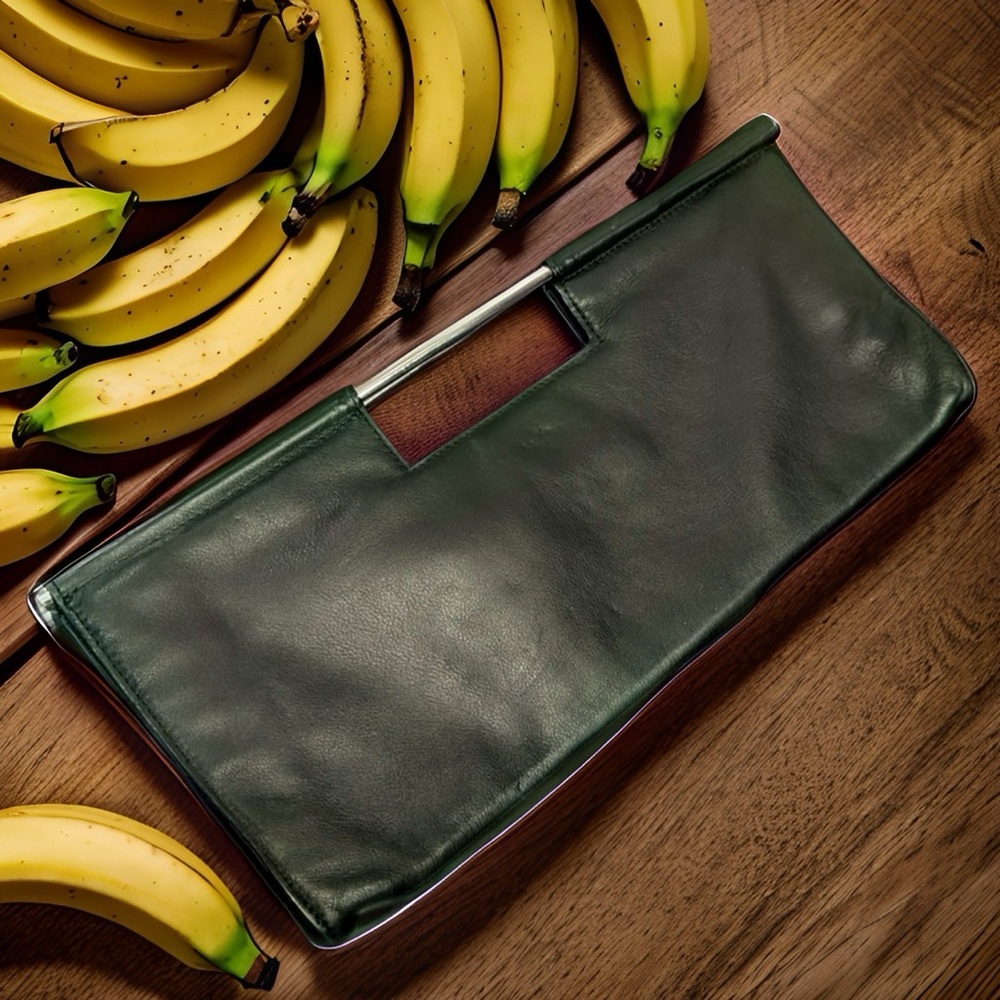 Banana Republic black leather clutch purse - unused film shoot spare